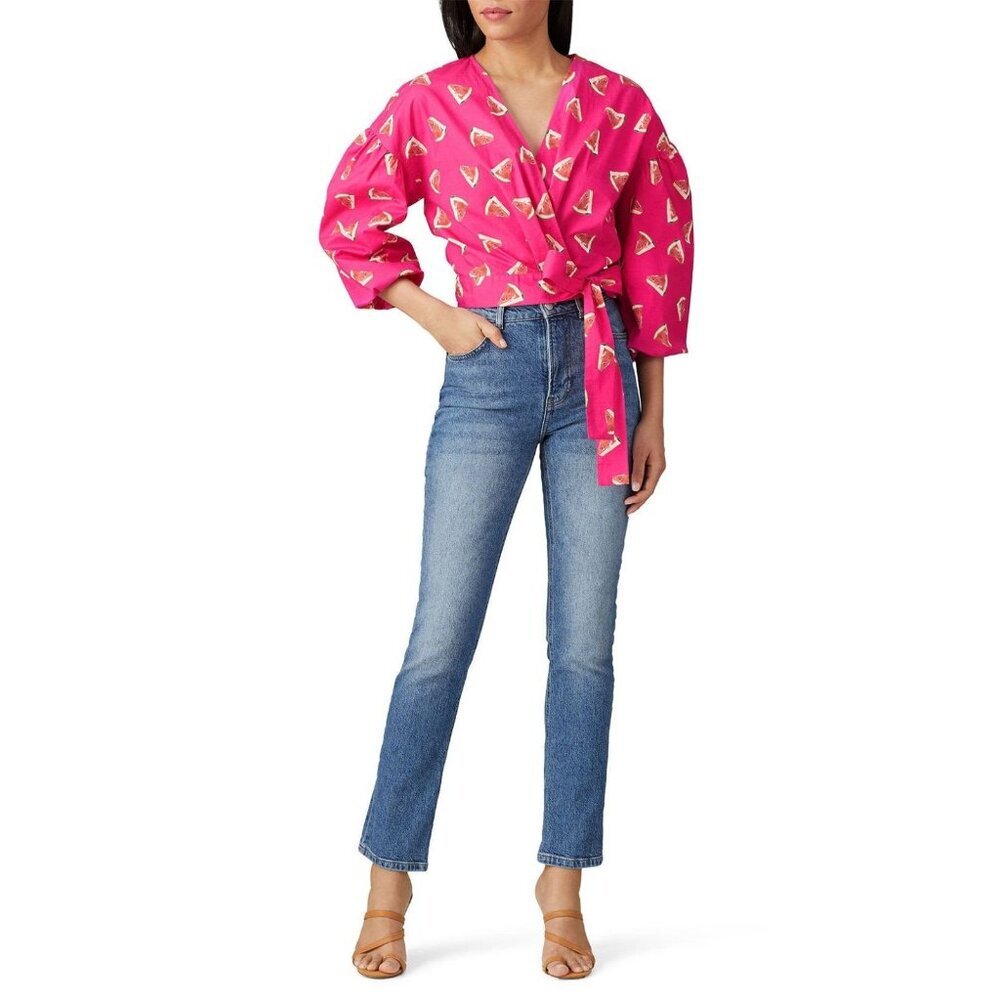 Color Me‎ Courtney Emily Watermelon Wrap Top Size XS Pink Poplin Vacation Bright